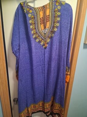 Blue Kaftan with Orange and Yellow Accents